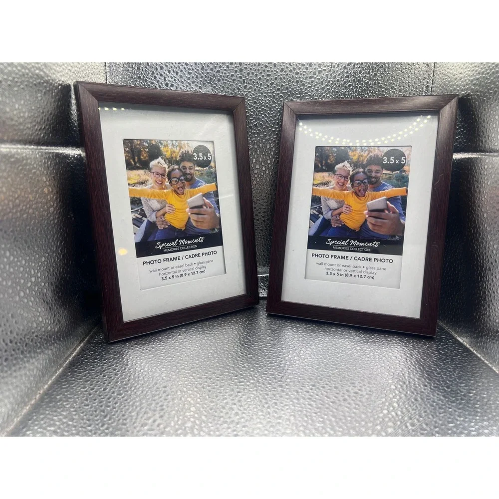 Set of 2 Special Moments 3.5x5 Wood Grain Photo Frames with White Mat Glass Pane